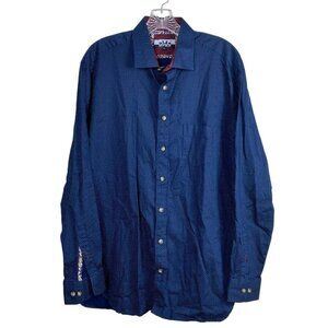 Aldo Men's Blue White Polka Dots Print Cotton Button‎ Down Long Sleeve Shirt XL
